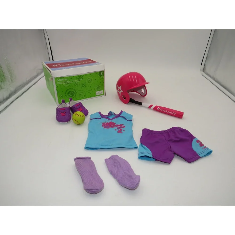American Girl Doll Softball Set Outfit and Accessories Blue Purple Pink